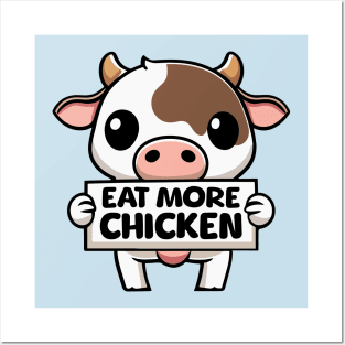 Eat More Chicken! Cute Cow Cartoon Posters and Art